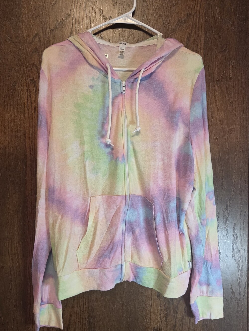 PINK Lightweight Pastel Tie-Dye Zip Hoodie - Women